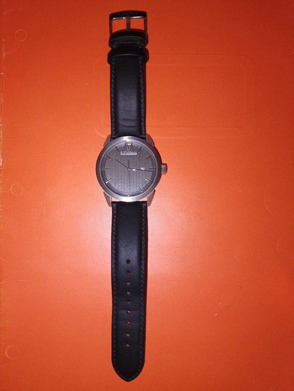 S COIFMAN SC0497 BLACK DATE INDICATOR DIAL BLACK LEATHER BAND MENS WATCH